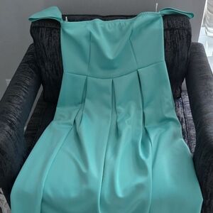 Blue Pleated Sheath Dress with Square Neck